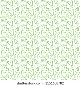 Hand Drawn Hearts Seamless Pattern - Lime green hand drawn hearts on white background