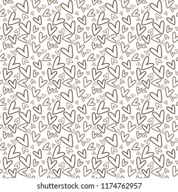 Hand Drawn Hearts Seamless Pattern - Brown hand drawn hearts on white background