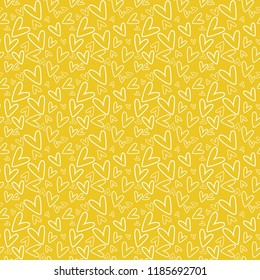 Hand Drawn Hearts Seamless Pattern - White hand drawn hearts on light orange background