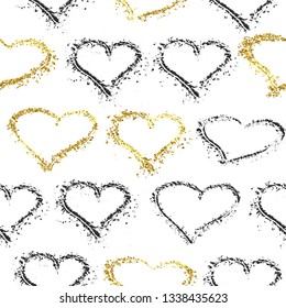 Hand drawn Hearts Seamless pattern. Heart on a sea sand beach. Brush Ink design for wrapper, packaging, wrap, t-shirt, baby shower tag, sticker. Sketchy Valentine's Day background. Vector illustration