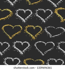 Hand drawn Hearts Seamless pattern. Heart on a sea sand beach. Brush Ink design for wrapper, packaging, wrap, t-shirt, baby shower tag, sticker. Sketchy Valentine's Day background. Vector illustration