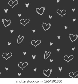 Hand drawn hearts seamless pattern. Love heart doodles texture background.