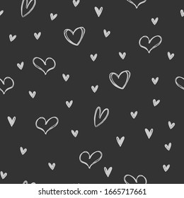 Hand Drawn Hearts Seamless Pattern. Love Heart Doodles Texture Background.