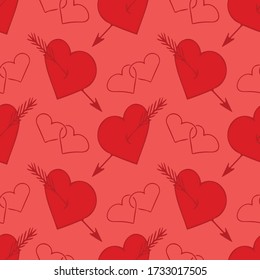 Hand drawn hearts seamless pattern vector graphic. hearts of couple and with arrow in simple doodle style. holiday decor for Valentine's Day