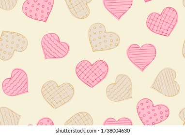Hand drawn hearts seamless pattern  - vector. Stylized hearts design elements for Valentine's day cards