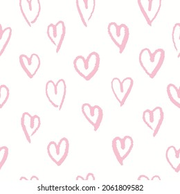 Handgezeichnete Herzen nahtloses Muster. Cute Cartoon stilisierte einfache Formen. Perfekt für Geschenkkarten, Tapeten, Verpackungsabdruck, Stoff und jede Oberflächengestaltung. rosa und weiß