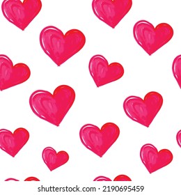 Hand drawn hearts seamless pattern. Watercoler. Vector illustration.