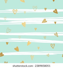 Hand drawn hearts seamless pattern, golden, decorative template