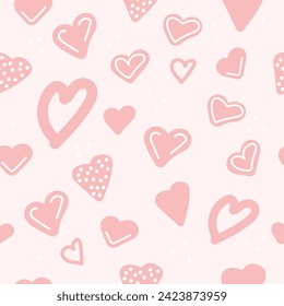 Patrón impecable de corazones dibujados a mano. Dibujo de línea continua de una ilustración de concepto de amor minimalista de vectores de corazón, negro y blanco. Doodl.