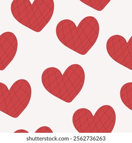 Hand drawn hearts seamless pattern. Red love symbol for romantic Valentine's Day card. wrapping paper, banner, flyer, textile.