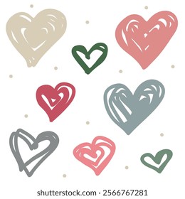 Hand drawn hearts seamless pattern. Continuous line drawing of a heart, black and white vector minimalist love concept illustration. Doodl.