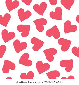 Hand drawn hearts seamless pattern. Continuous line drawing of a heart, black and white vector minimalist love concept illustration. Doodl.