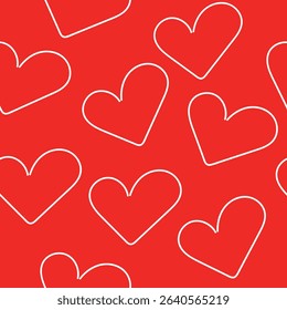 Hand drawn hearts seamless pattern. Continuous line drawing of a heart, black and white vector minimalist love concept illustration. Doodl.