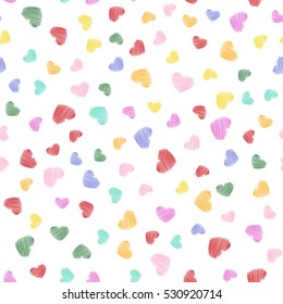 Hand drawn hearts as a seamless pattern. Vector background