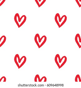 Hand drawn hearts. Seamless pattern. Hearts isolated on white background. 