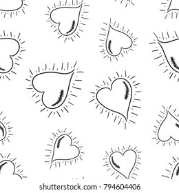 Hand drawn hearts seamless pattern background. Business flat vector illustration. Love sign symbol pattern.
