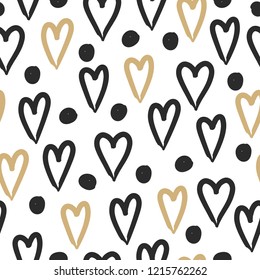 Hand drawn hearts. Seamless texture. Valentines day 14 February background. Vector