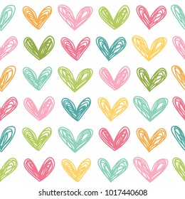 Hand drawn hearts. Seamless vector pattern.