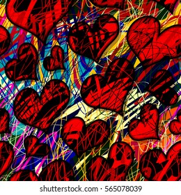 Hand drawn hearts seamless vector pattern.