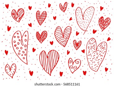 Hand drawn hearts set.
