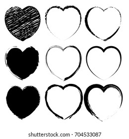 hand drawn hearts set. black heart icons. love symbols. vector design elements