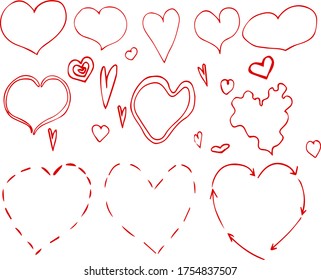 Hand drawn hearts set decoration valentine holiday line illustration romantic love red drawing sketch