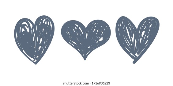 La mano atrajo corazones. Conjunto de ilustraciones del corazón del doodle. Símbolos de amor esbozados.