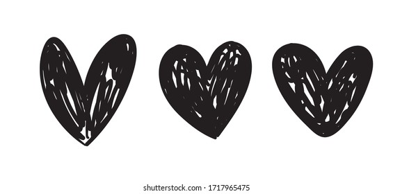 La mano atrajo corazones. Conjunto de ilustraciones del corazón del doodle. Símbolos de amor esbozados.