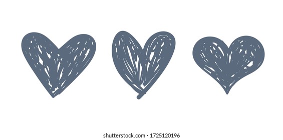 Hand drawn hearts. Set of doodle heeart illustrations. Sketched love symbols.