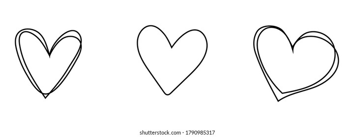 Hand drawn hearts set. Handdrawn rough heart marker isolated on white background. Vector illustration