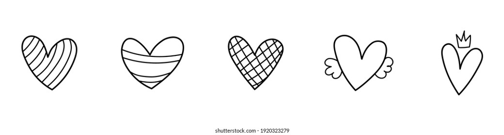 Hand drawn hearts set. Handdrawn rough heart marker isolated on white background. Vector illustration