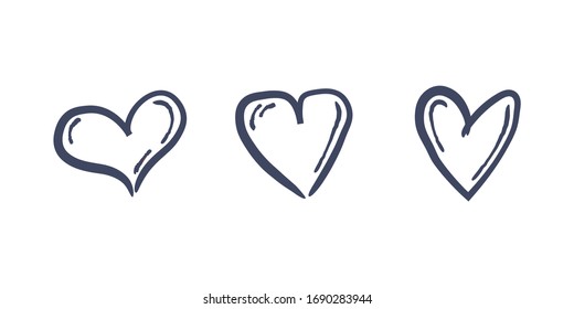 Hand drawn hearts. Set of heart doodle illustrations. Love, care and health symbol.