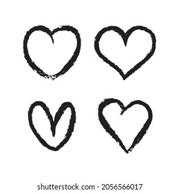 Hand drawn hearts. Set of heart grungy heart illustrations. Valentine's day love symbol design. Sketchy shape.