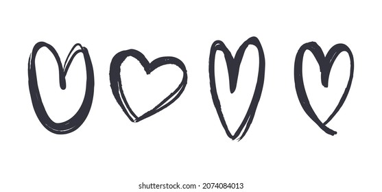 Hand drawn hearts. Set of heart illustrations. Doodle love sketched symbols.