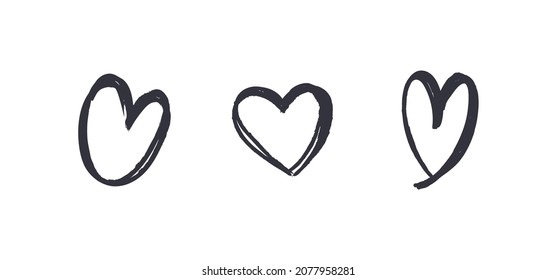 Hand drawn hearts. Set of heart illustrations. Doodle love sketched symbols.