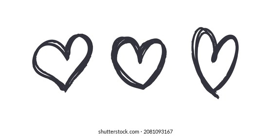 Hand drawn hearts. Set of heart illustrations. Doodle love sketched symbols.