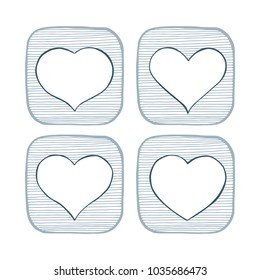 Hand drawn hearts. Set of hearts icons. Vector heart illustration.