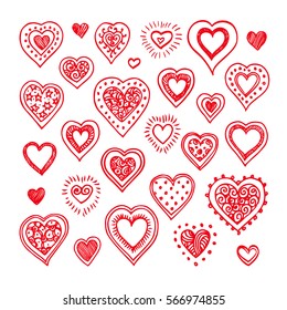 Hand drawn hearts set. Isolated on white background.