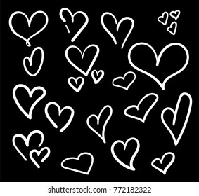 Hand drawn hearts set isolated. Design elements for Valentine's day. Collection of doodle sketch hearts hand drawn with ink. Vector illustration 10 EPS.