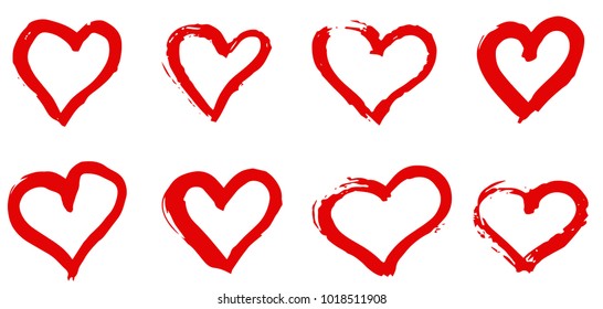Hand drawn hearts set. Love symbol with dry brush painting, isolated.