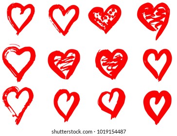 Hand drawn hearts set. Love symbol with brush painting, isolated.