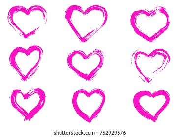 Hand drawn hearts set. Love symbol with brush painting isolated.