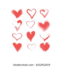 hand drawn hearts set. red heart icons. love symbols. vector design elements