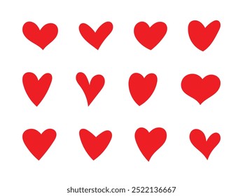 Conjunto de corazones dibujados a mano Ilustración de diseño de Vector rojo Fondo blanco aislado