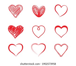 Hand drawn hearts set.  Vector illustration