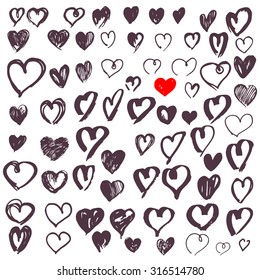 Hand drawn hearts set. Vector illustration. Card.