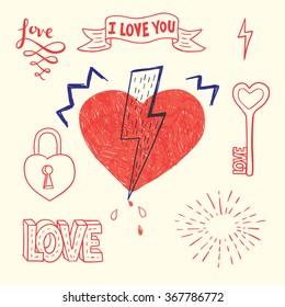 Hand drawn hearts set. Vector illustration