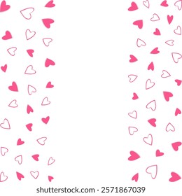 Hand drawn hearts shape Double side Abstract Vertical Frame border. Greeting Copyspace Template idea