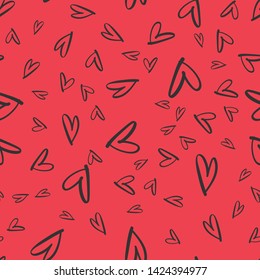 Hand drawn hearts texture. Heart doodles seamless pattern.