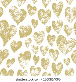 Hand drawn hearts with texture. Vector seamless pattern. Background for holiday cards and greetings.